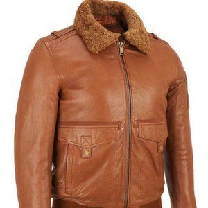 Men's leather jacket coat detachable fur collar li